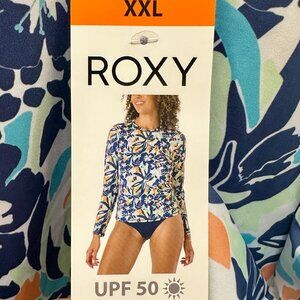 Roxy Women's Sun Swim Shirt Size XXL Tropical Blue Rashguard UPF 50+ Quick-Dry